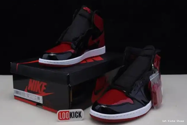 1st Kicks Shoes Patent Air High Jordan OG 1 555088-063 Bred 0618